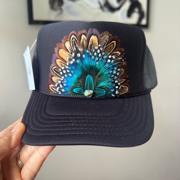 BayouStuntWife Accessories - ‘The Boho Bloom’ Handmade Boho Feather Trucker Hat